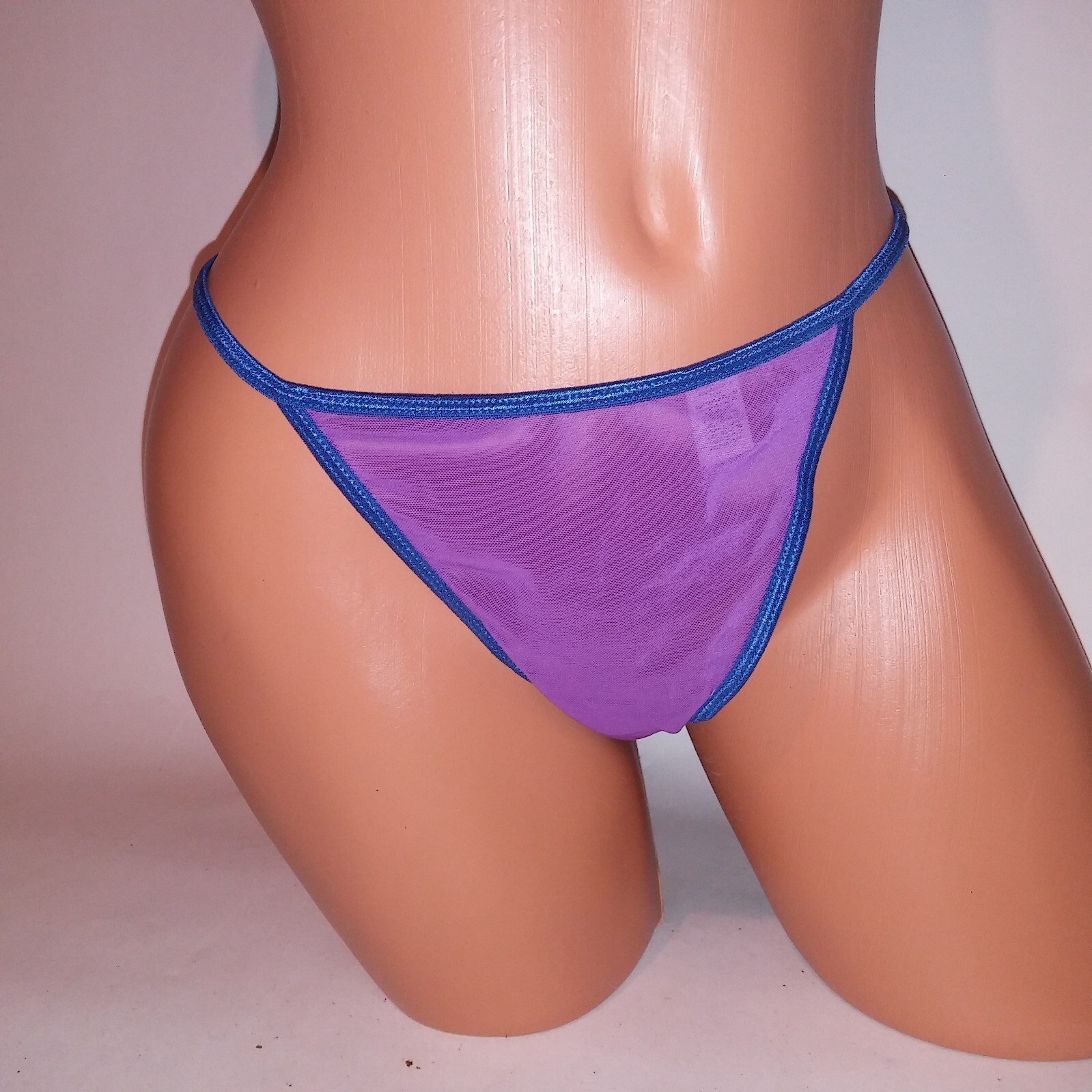 Passion Forever Panty Thong Purple Blue Solid Sheer V String New Without Tags *