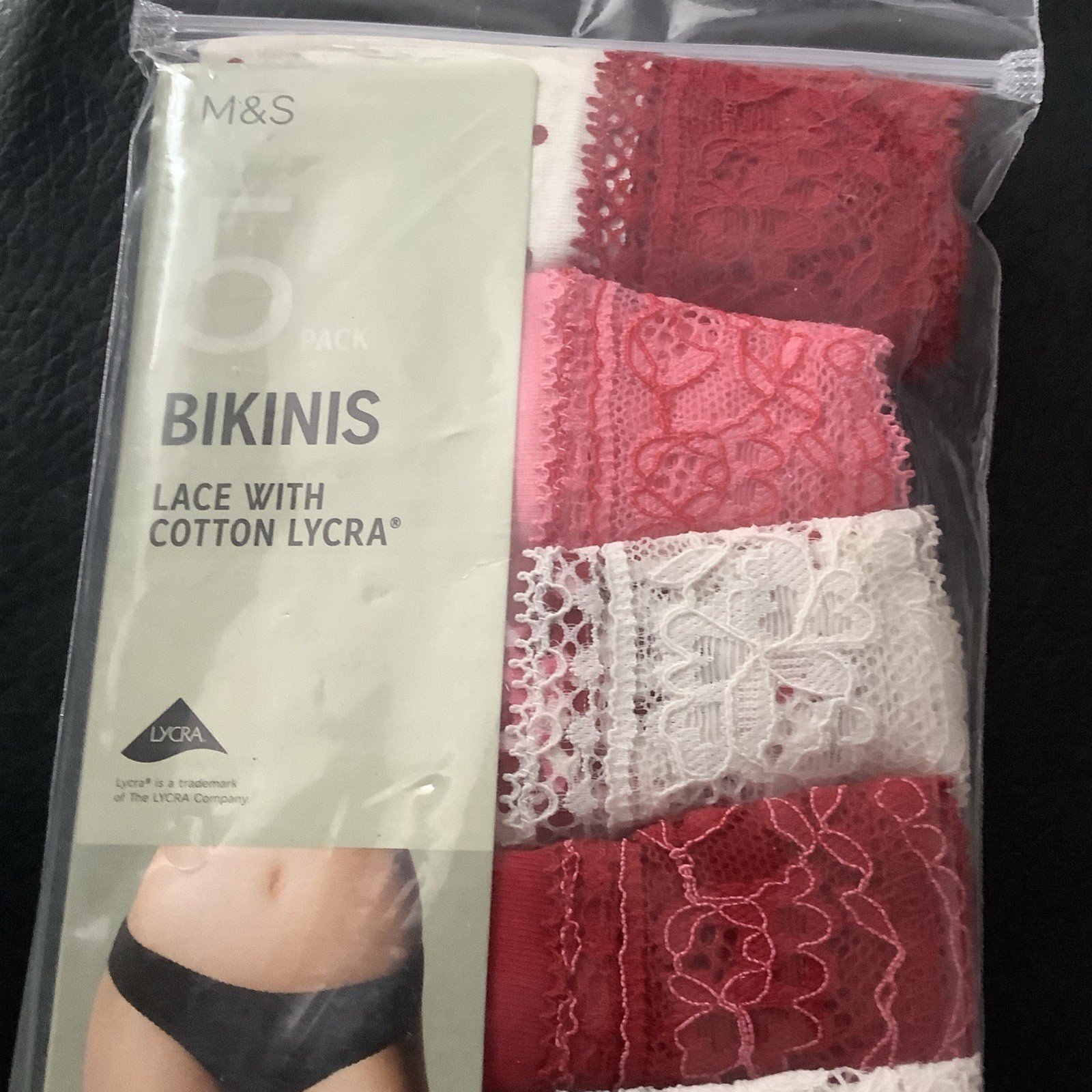 Marks & Spencer Ladies 5pk Supersoft Lace Bikini knickers Size 8 multi
