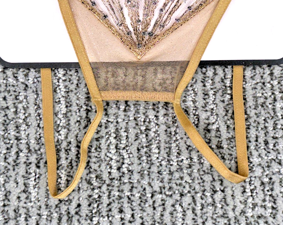 Victoria’s Secret Very Sexy NWT XXL Gold Showgirl Embroider Open Brazilian Panty