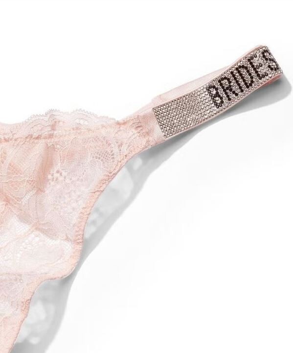 Victorias Secret Pink BRIDESMAID Bling Strap Thong Panty Size XS Floral Lace Bod