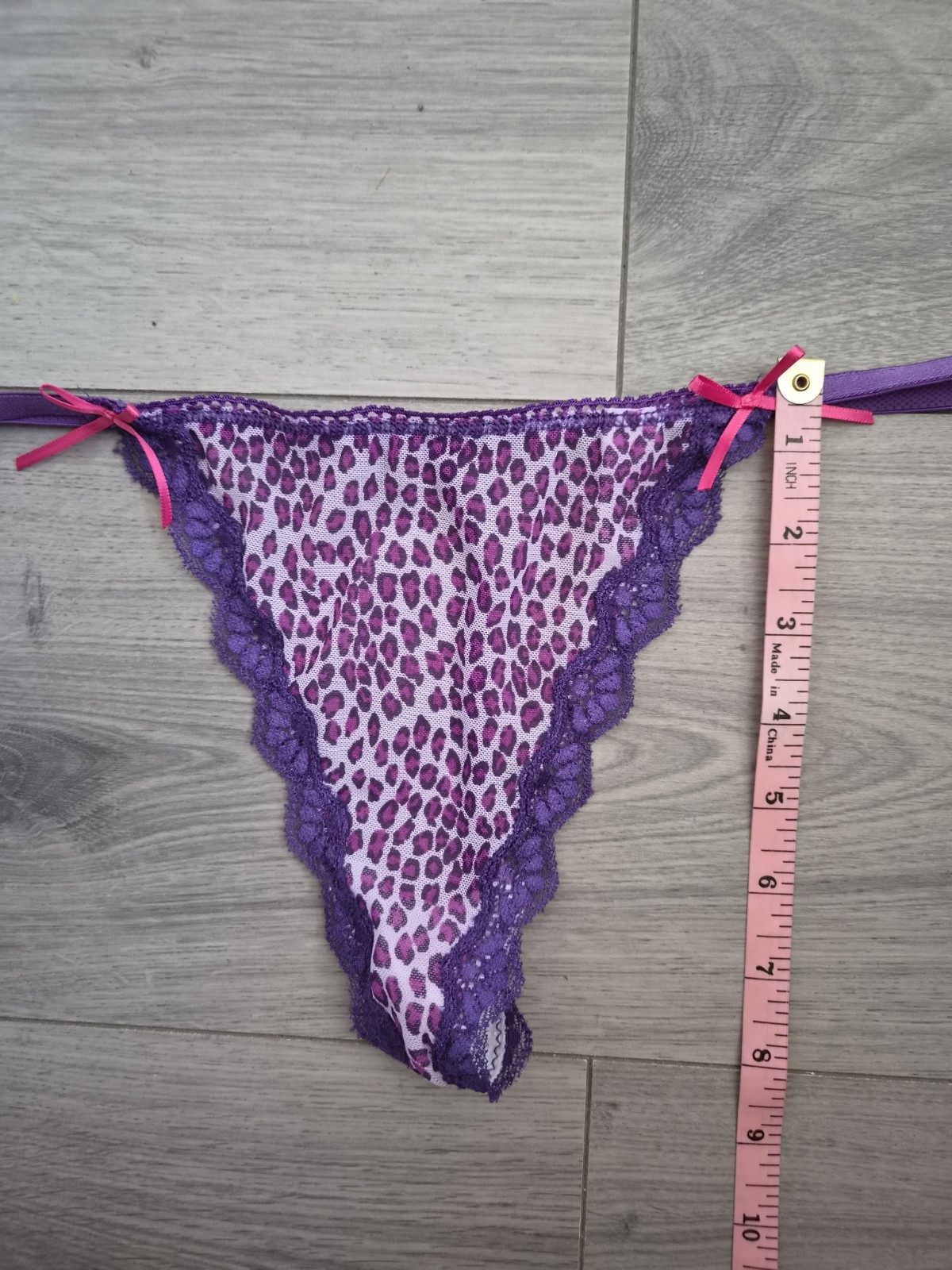 BNWOT Vintage Ann Summers Purple Leopard Print Lace Trim G String Thong Sz 10-14