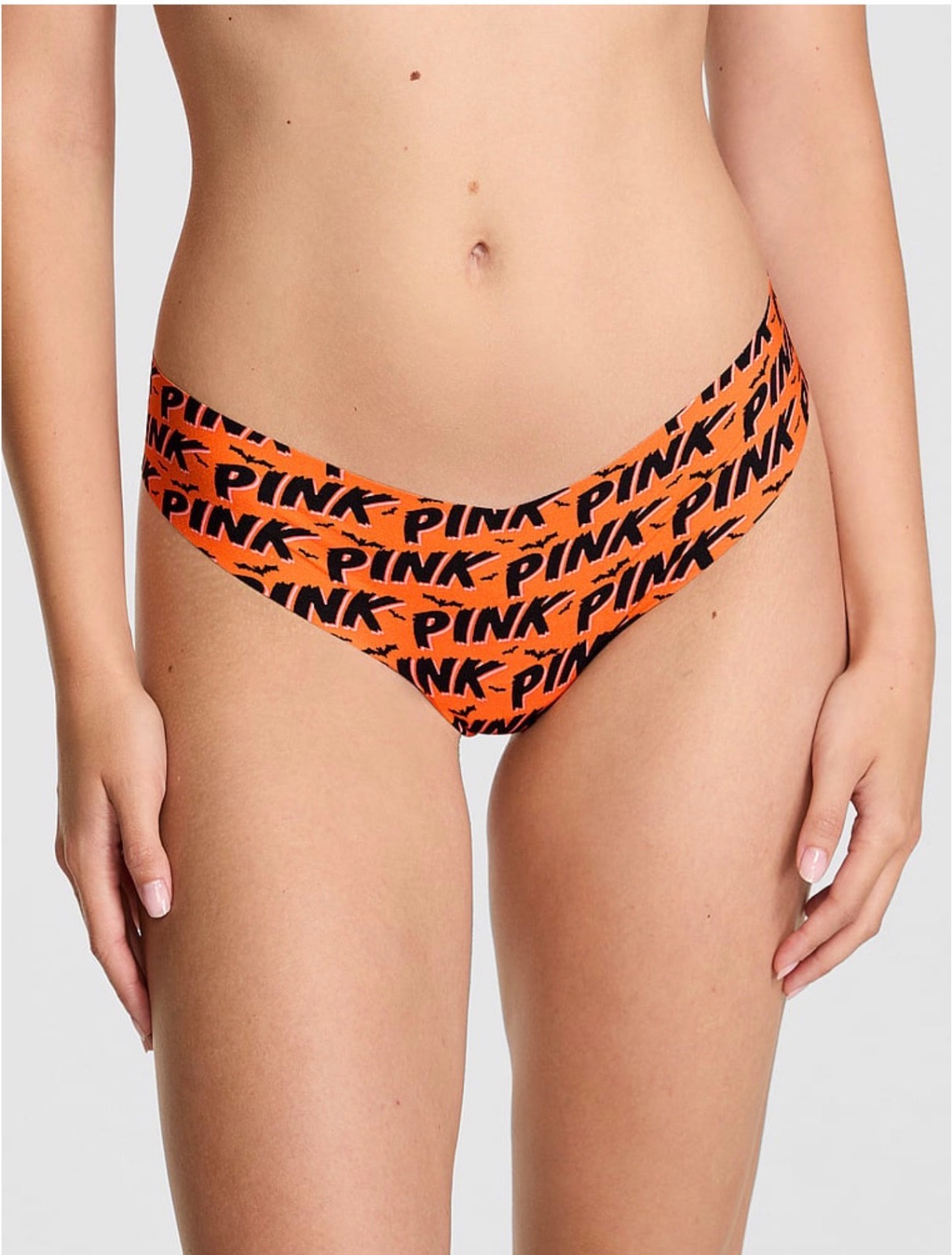 NEW 2 PK VICTORIA SECRET ORANGE/BLACK NO SHOW THONGS Halloween Gothic