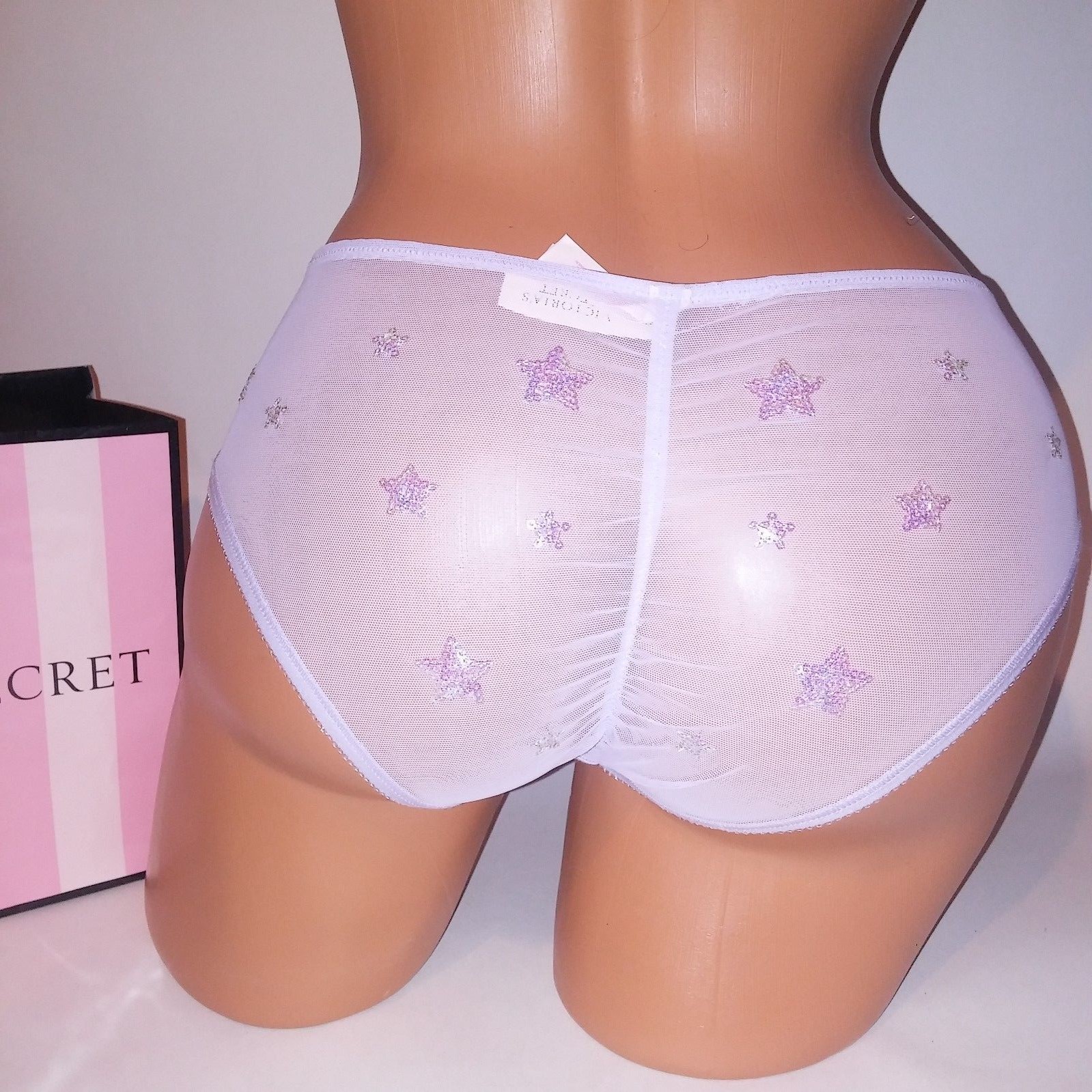 Victoria Secret Low Rise Hiphugger Panty Purple Sheer Sequined Stars