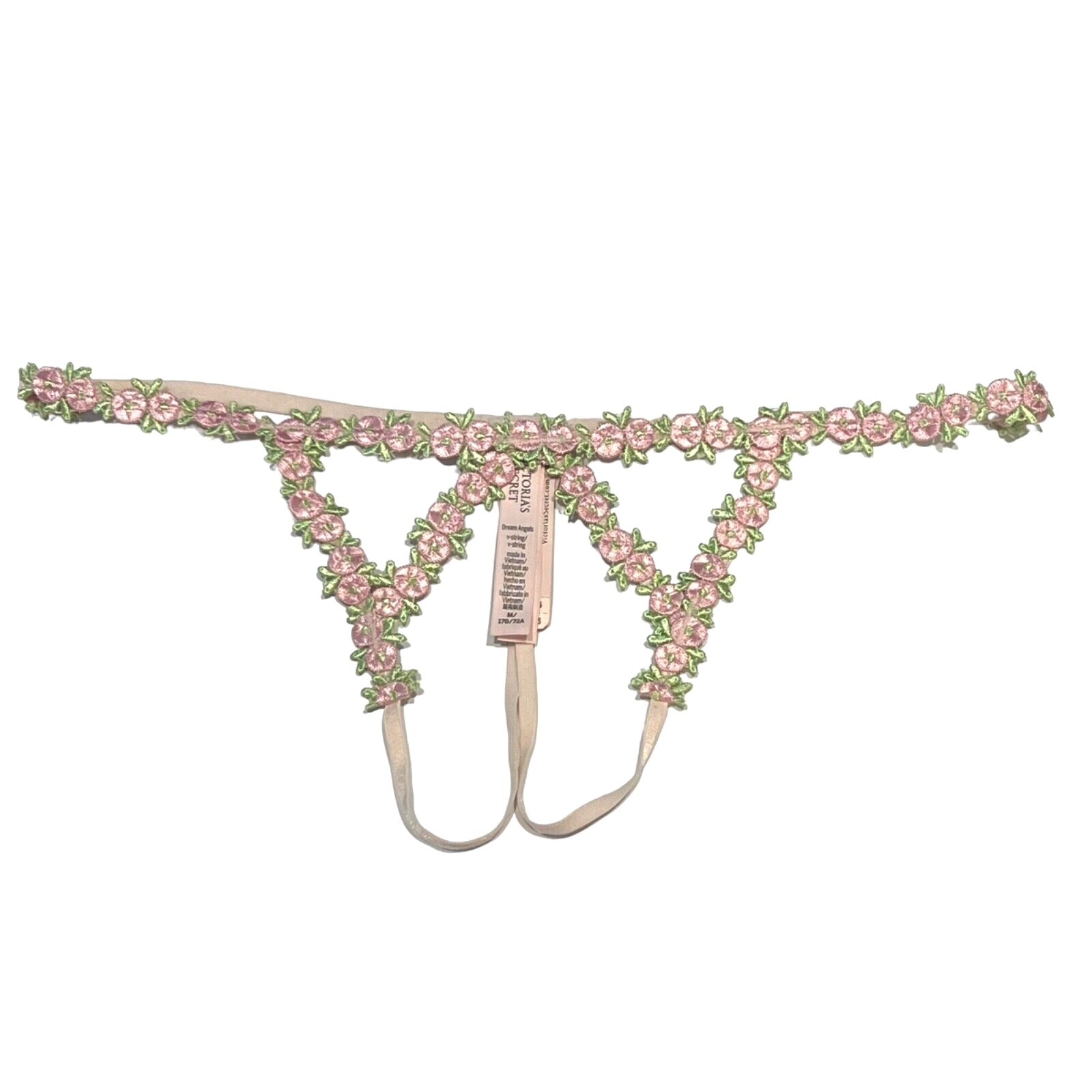 NWT VICTORIA’S SECRET Dream Angels V String Sz XS-S-M Pink Embroidered Floral