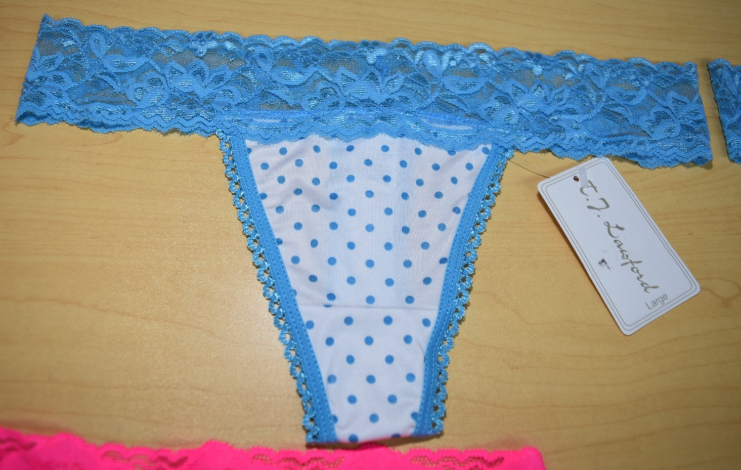 5 New Pink Blue Black Lace top thong panties Lot Discreet Shipp L large