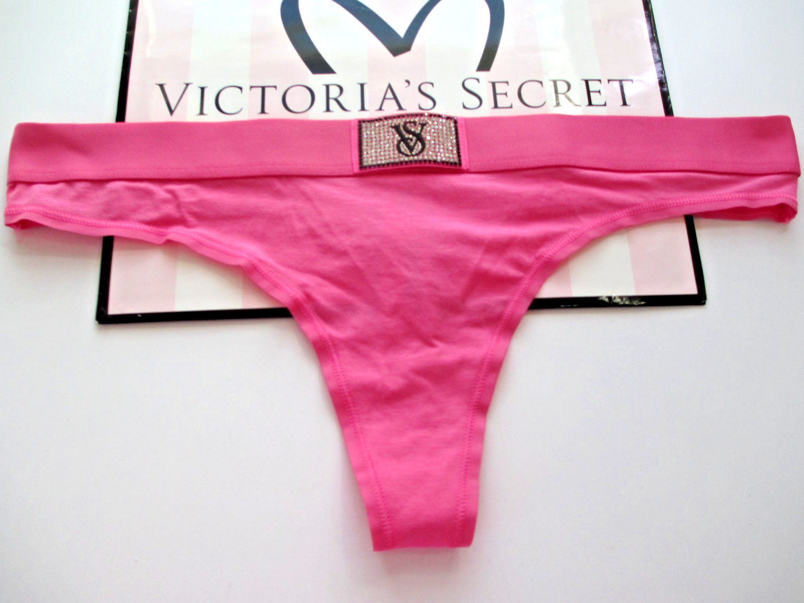 VICTORIA’S SECRET Cotton Thong Panty VS Shine Patch Rose Garden Pink S M L XL
