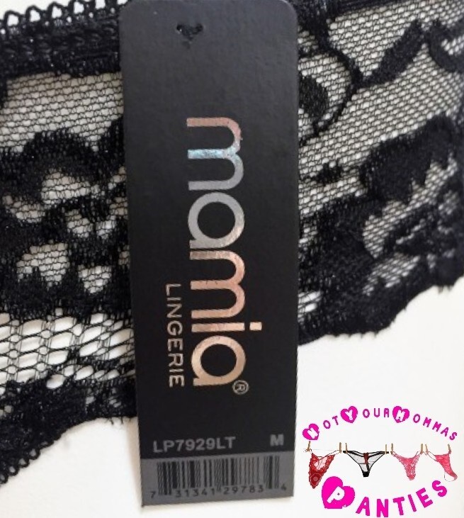 MAMIA lingerie daily, sexy, solid black, lace thong with bow – nylon/spandex [M]