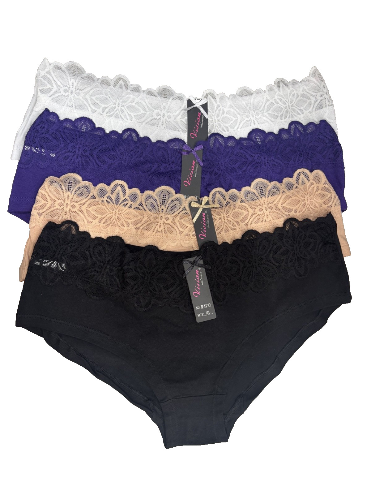 Vision Lace Trimmed Cotton Panty 4 Panties XL, different colors NWT.