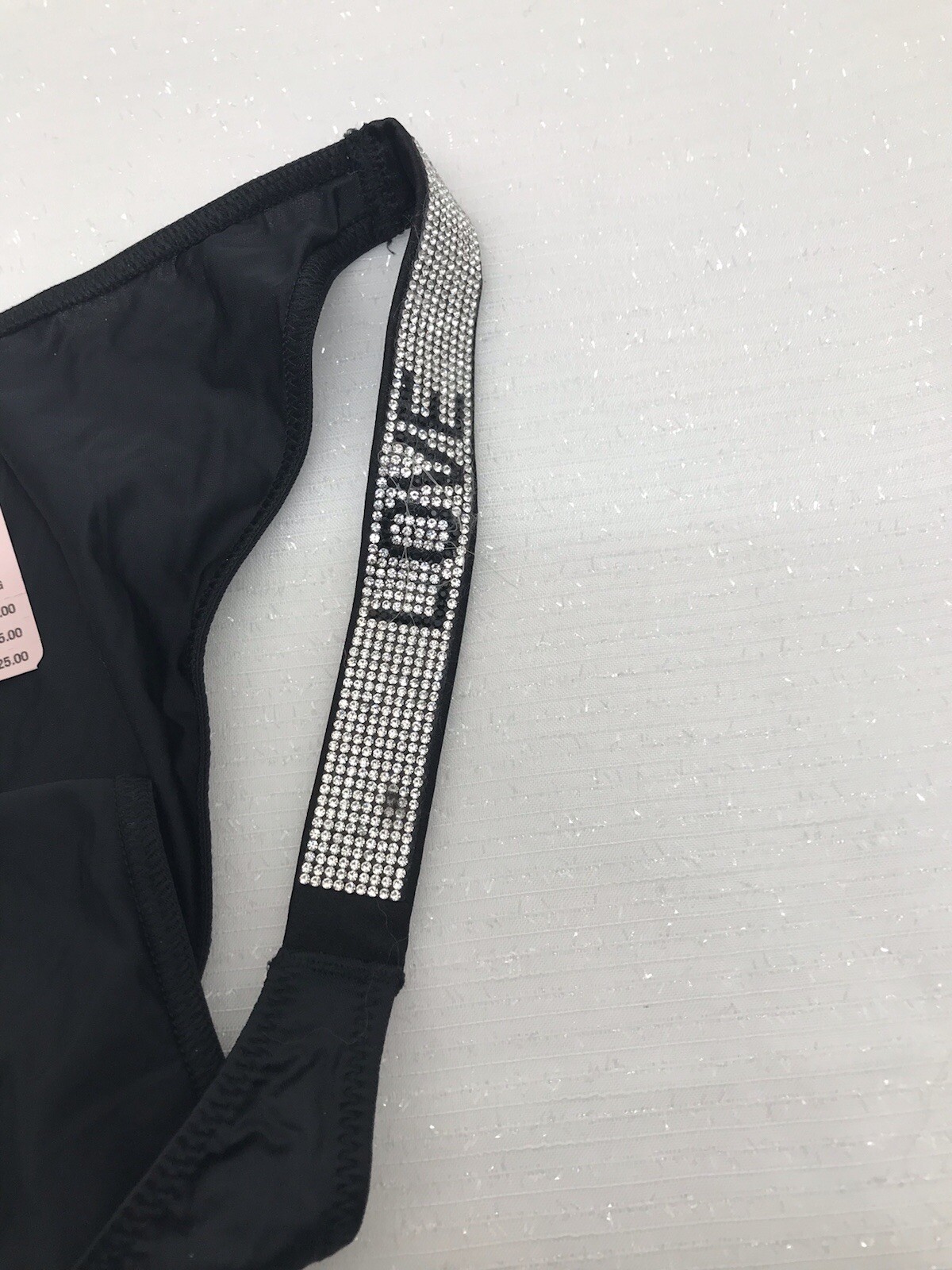 Victorias Secret EXTRA LARGE Very Sexy Rhinestone Bling Brazilian Panty XL BLACK