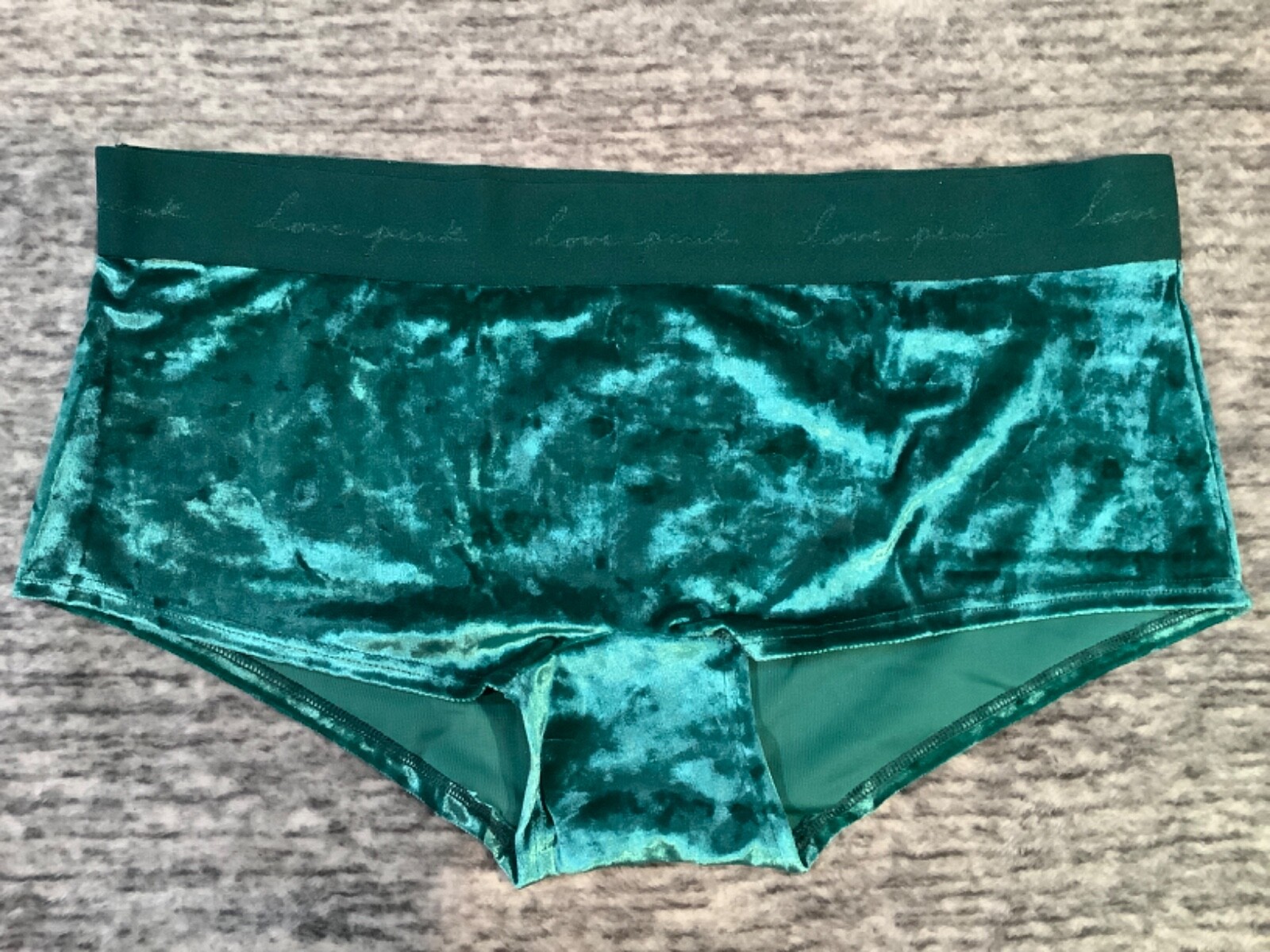 Victoria’s Secret Pink Crushed Velvet Boyshort Shortie Panties Dark Garden L XL