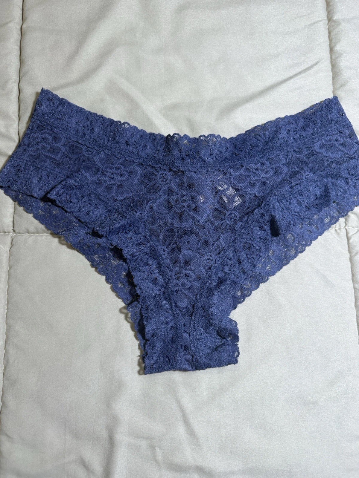 Victoria’s Secret Hipster Panties L Blue Lace Floral Stretch Polyamide Elastane