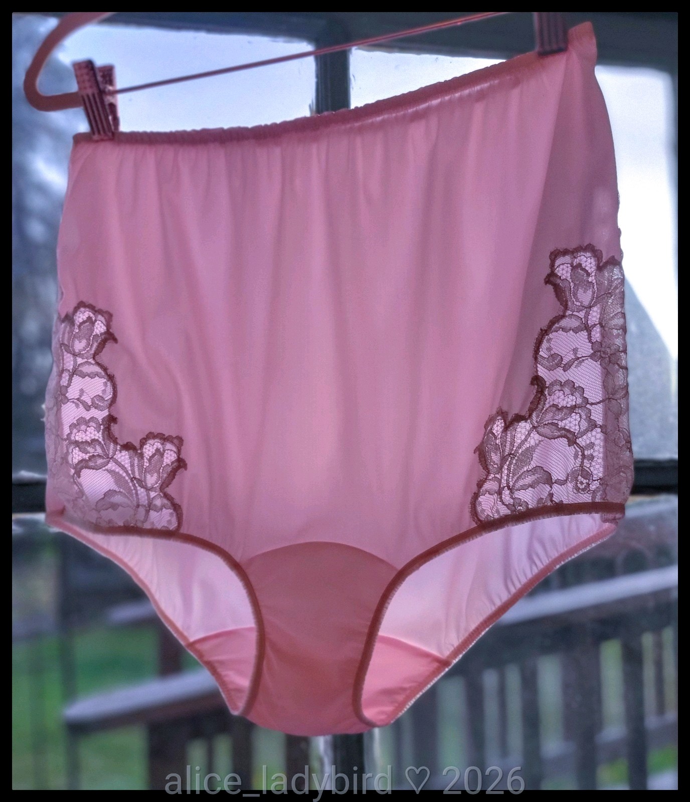 SILKY Vintage PANTIES Full BRIEF Pastel PINK Sheer FLORAL Lace Satin Nylon ~xl/8