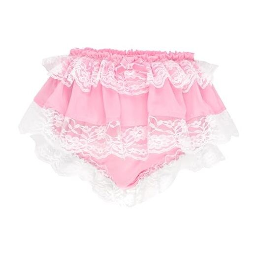 Frilly Lace Sissy Ruffled French Knickers Briefs Lingerie XX-Large Baby Pink