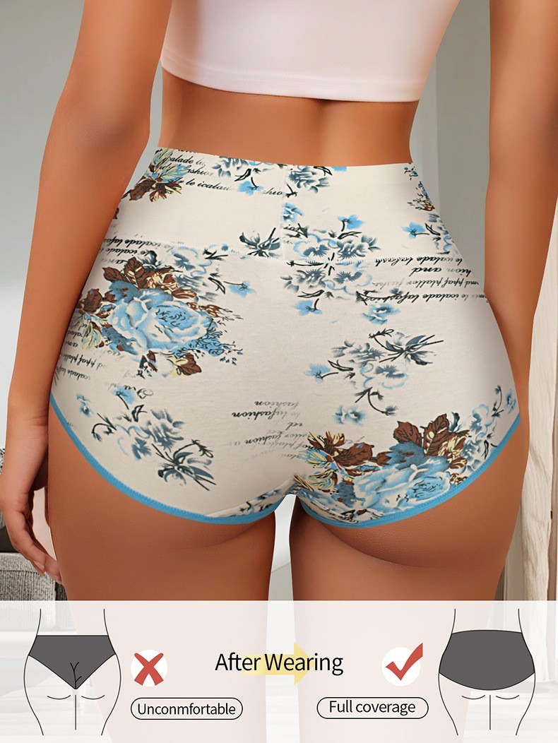 2 Pack High Waist Floral Cotton Bikini Panties – Comfort Tummy Control Butt Lift