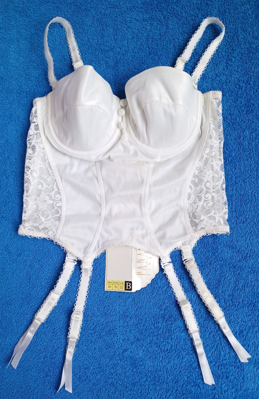 PANACHE Lingerie Beautiful Cream Smooth Satin Side Lace Suspender Basque Sze 32B