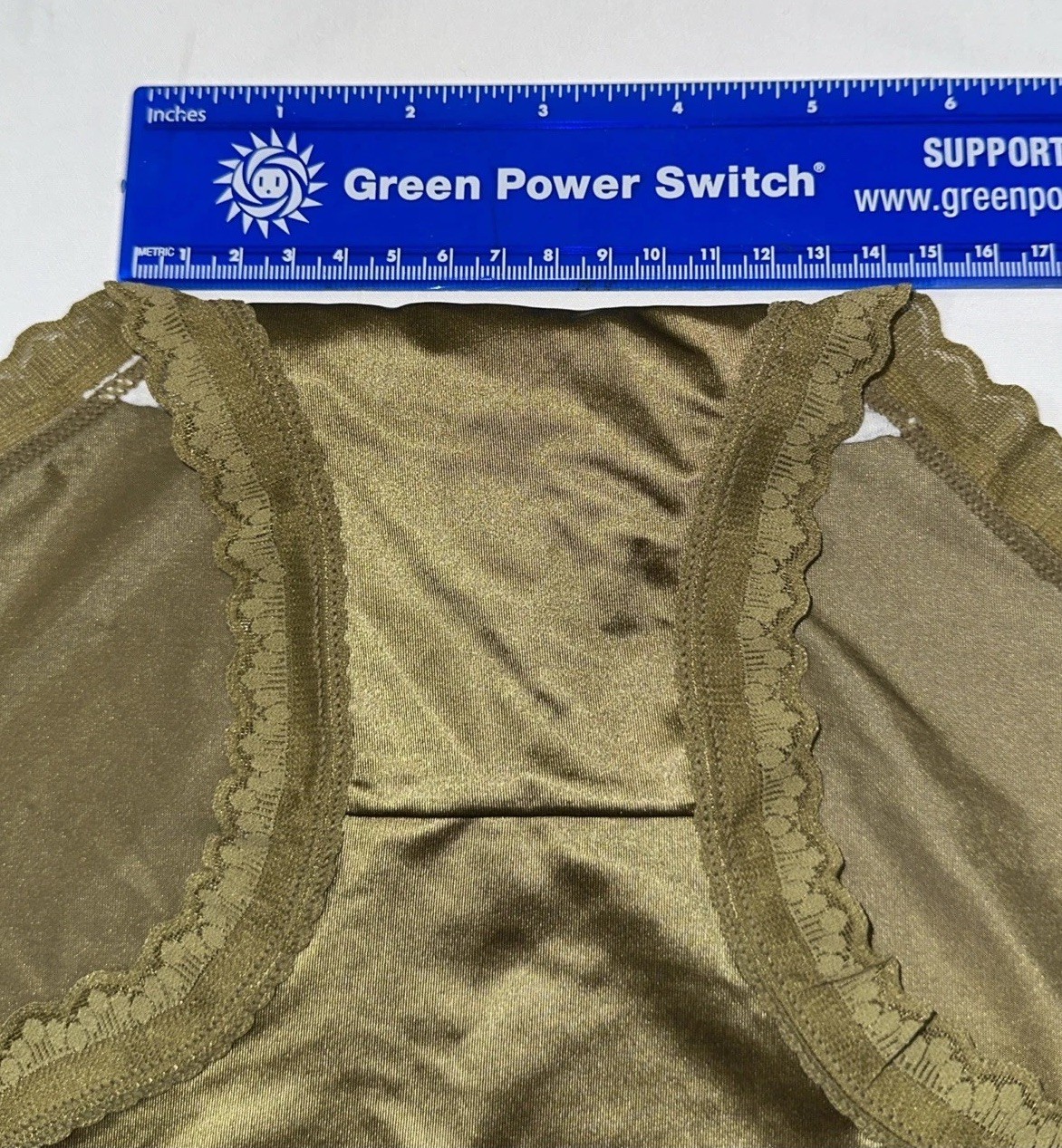 Large Olive Green Nylon Lace Spandex Blended Cotton Gusset Panties NWOT Bow Tie