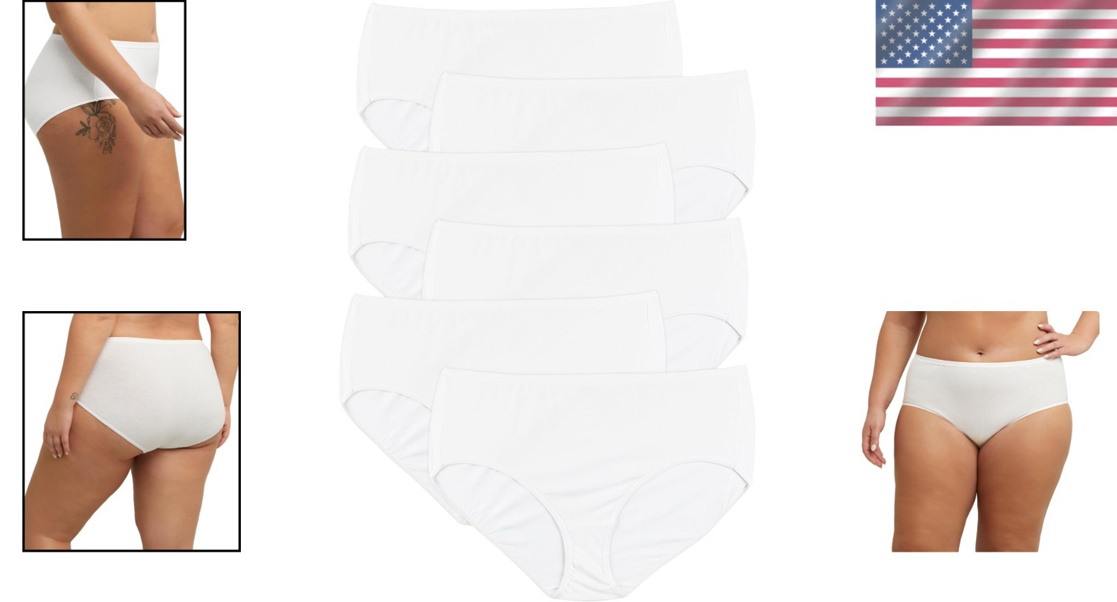 Just My Size Cotton White Briefs Underwear Panties Panty Women JMS Comfor 6-Pack