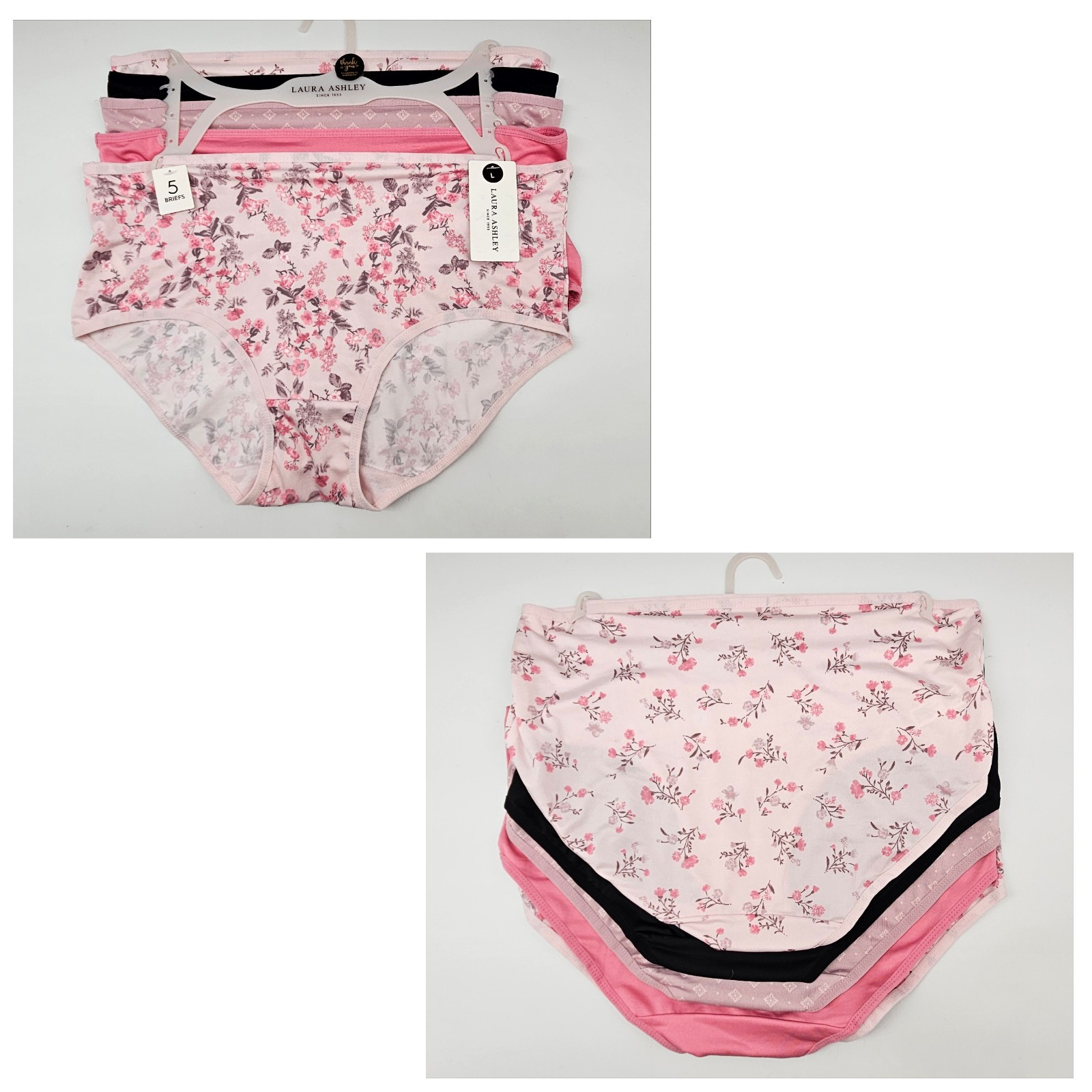 LAURA ASHLEY 5 Pack Women’s L XL 2XL Soft Micro Brief Panties Pink Beige Black