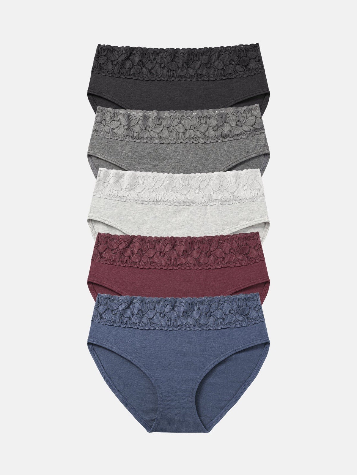5 Pack Womens Multi Coloured Briefs Underwear Lace Cotton Knickers Size 12-14 L