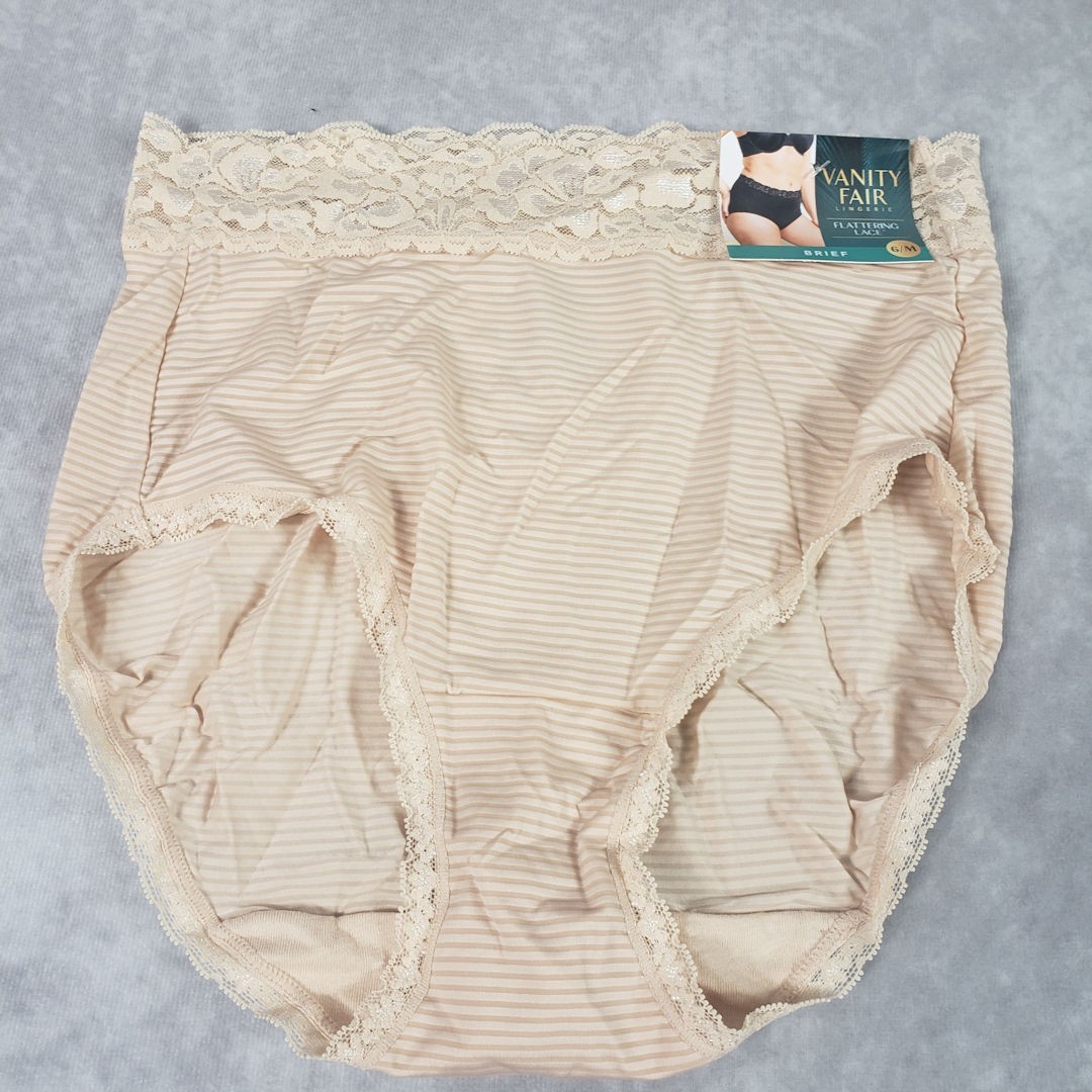 Vanity Fair Panty Brief Womens 6/M Flattering Lace Stretch Rose Beige Nude