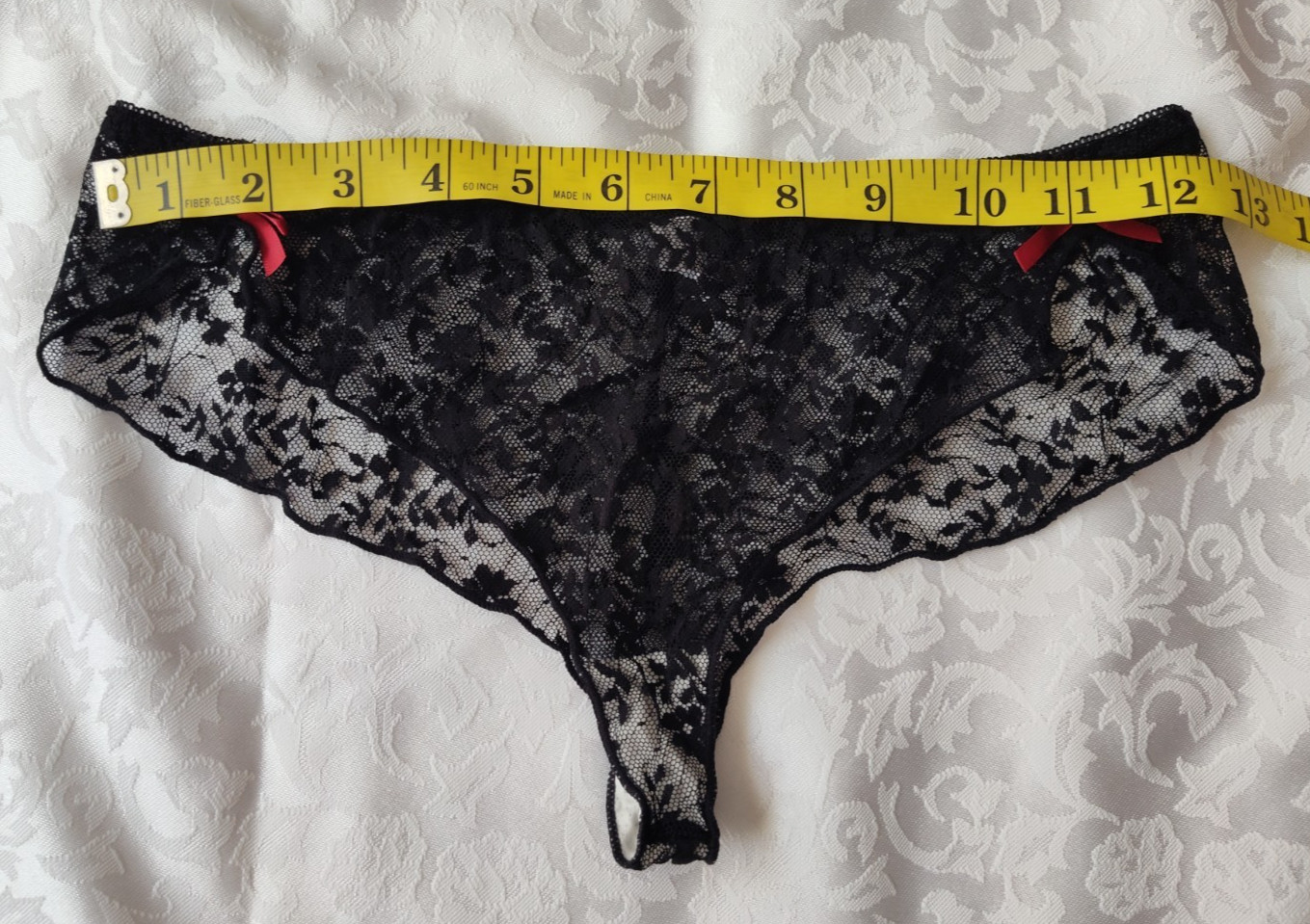 Women’s Lace Transparent Panties Lot (3) White, Red, Black Bow Accents Size M