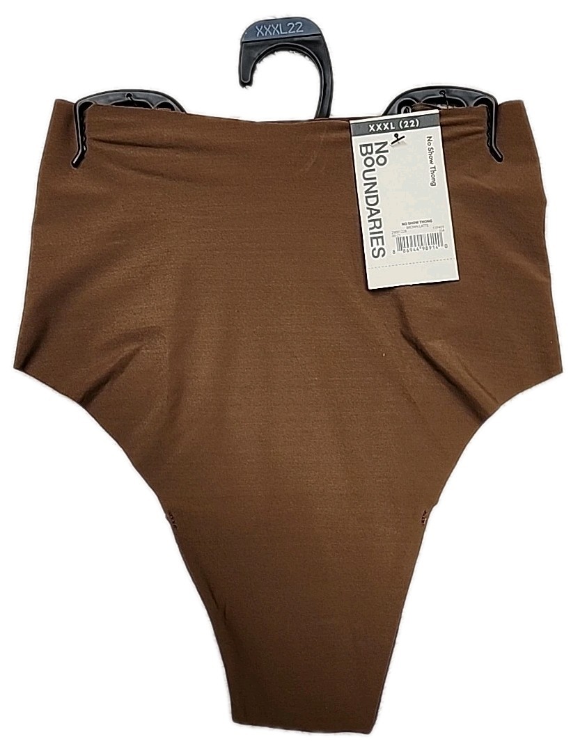 NWT No Boundaries Women’s No Show Thong Panty Size XXXL (22) Brown Latte