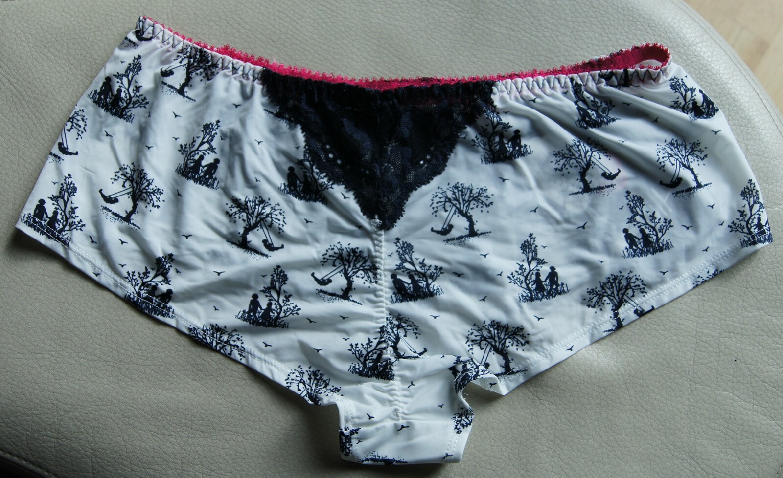 Hot Milk White/Black “Confidence Is Radiance” Toile de Jouy And Lace Shorts