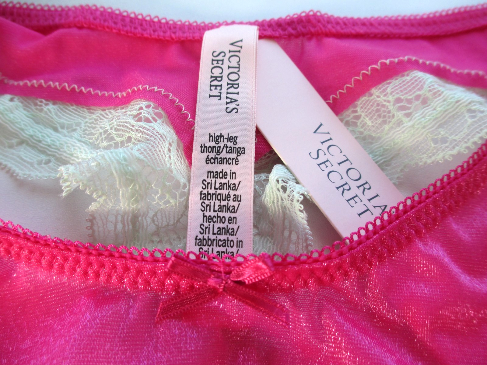 VICTORIA’S SECRET Tease High Leg Thong Panty S M L XL Pink Shine NWT Lace Trim