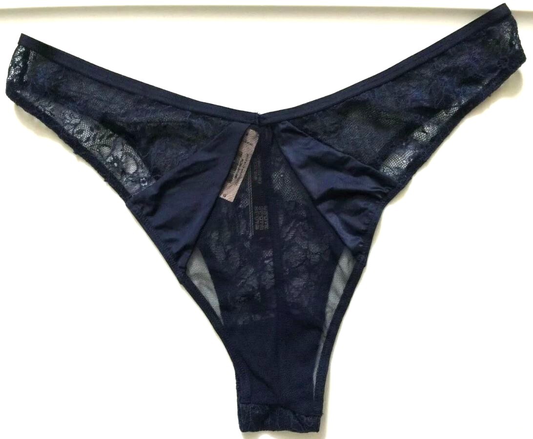 Victoria’s Secret Blue Lace Brazilian Panties Size L-Large Sexy Soft Silky Inset