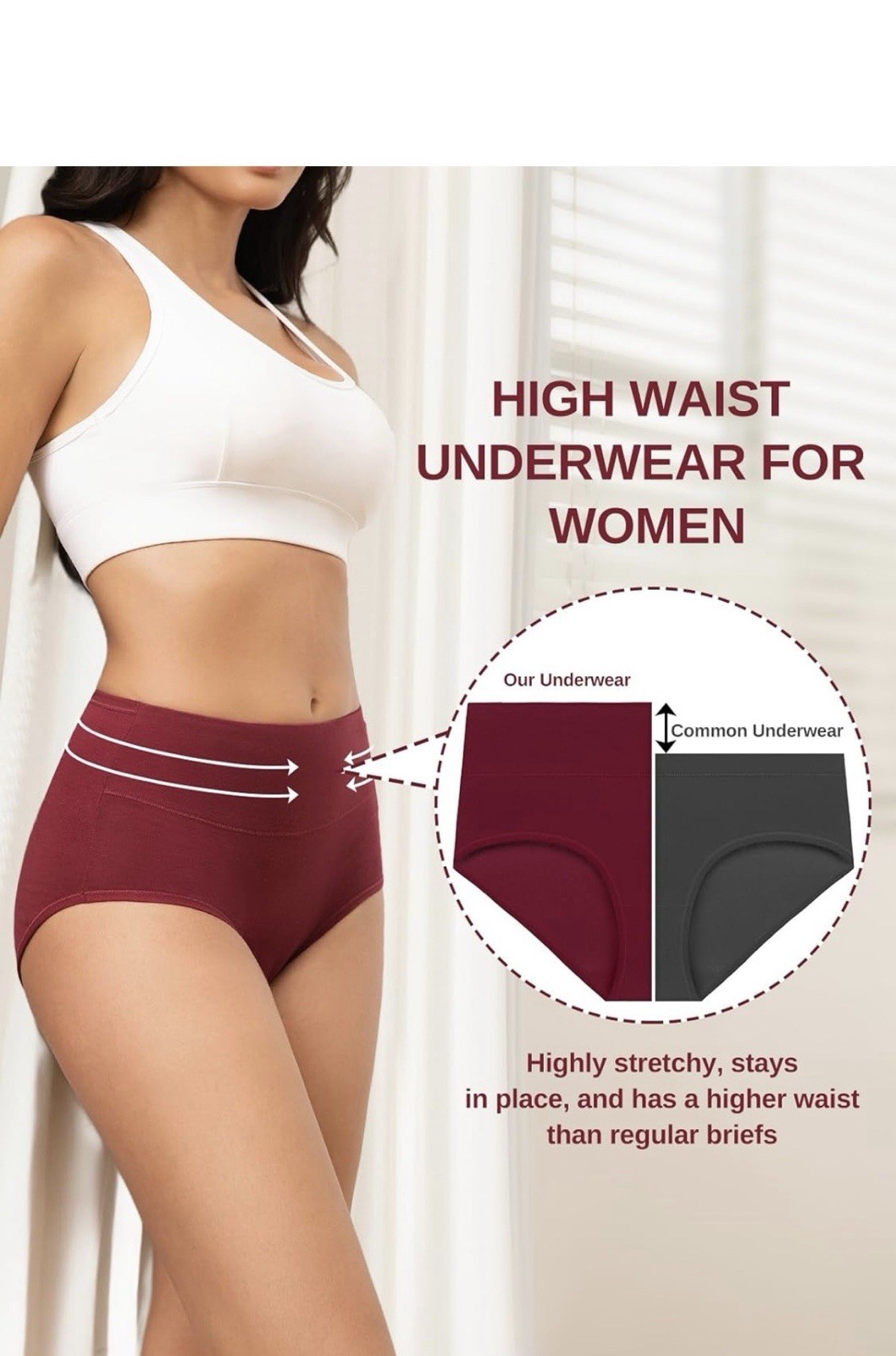 High Waist Full Coverage Brief Panties 5 Pack S Multicolor Cotton Spandex