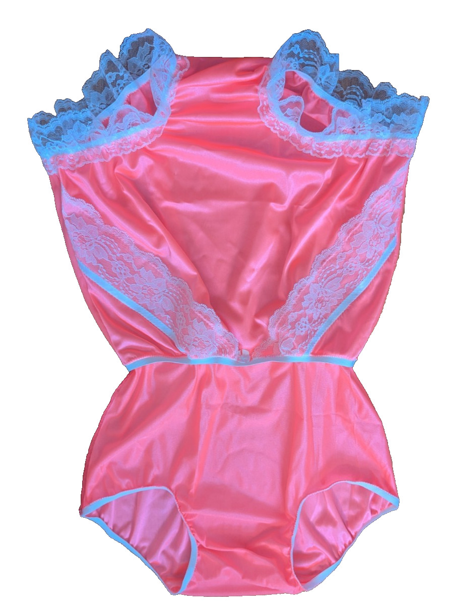 CORAL Nylon Tricot LACY Bubble Bloomer & SISSY PANTY 2 LAYER 27-42 Waist