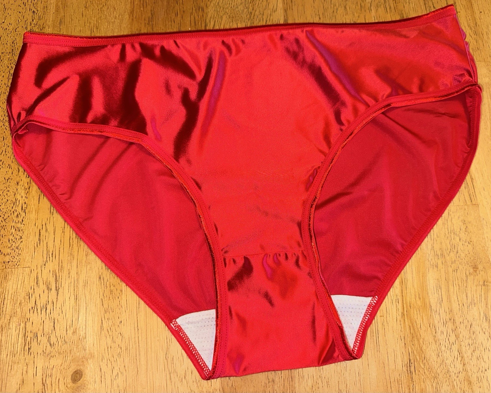 Vtg Styl Glossy Slippery Red 2nd Skin Butter Satin Brief Pantie 0XL NEW Oily
