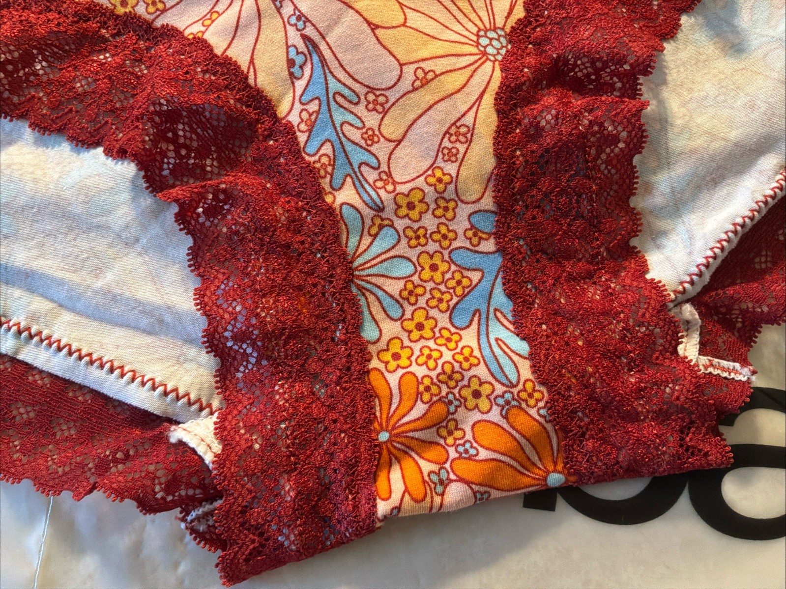NWT Splendies Cotton Bikini 1XL Panties 1-Blue Stripe & 1-Orange Floral LaceTrim