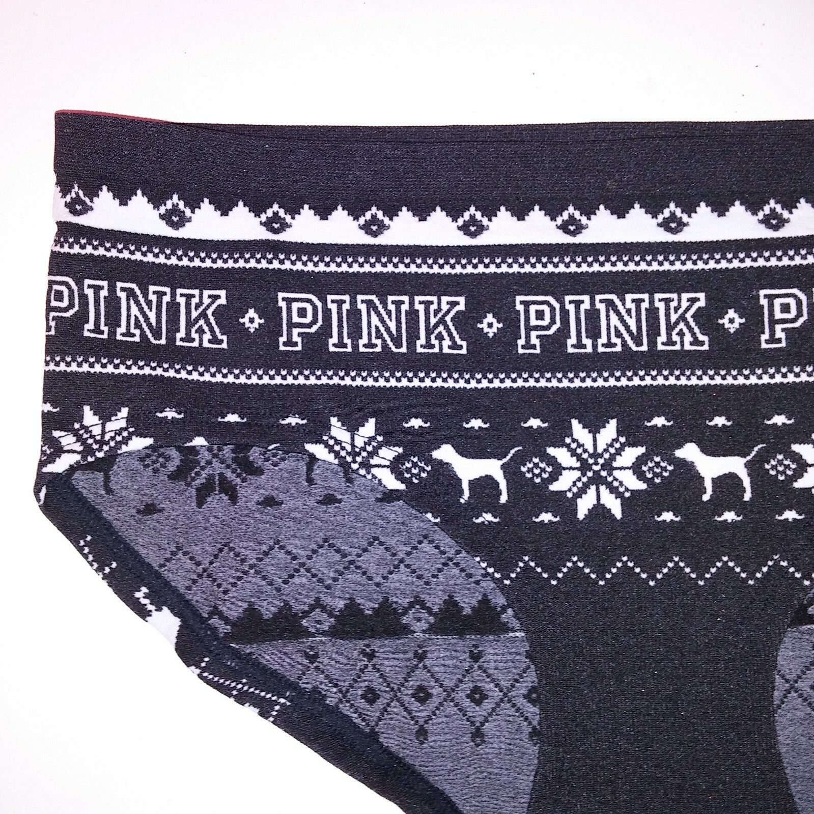 Victoria Secret PINK Panty Small Hipster Black White Logo Dog New