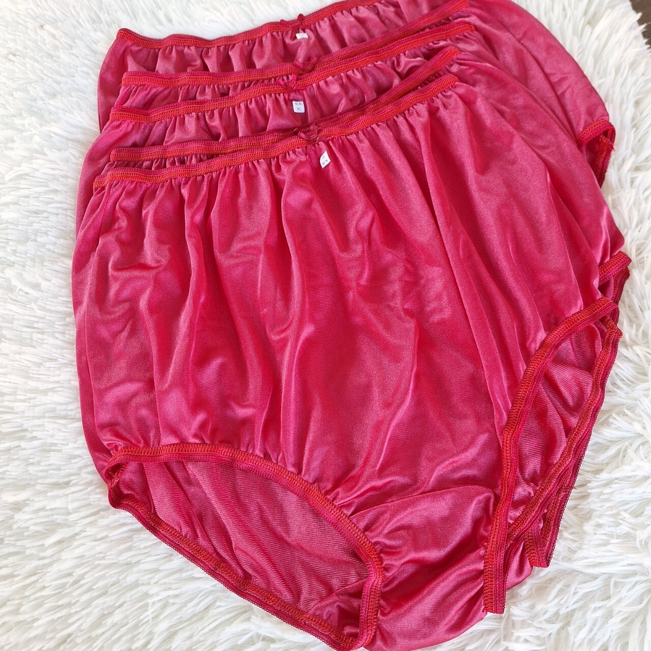 6 Red Large Underwear Granny panties Soft Nylon Briefs Woman Mans Waist 42″-50″