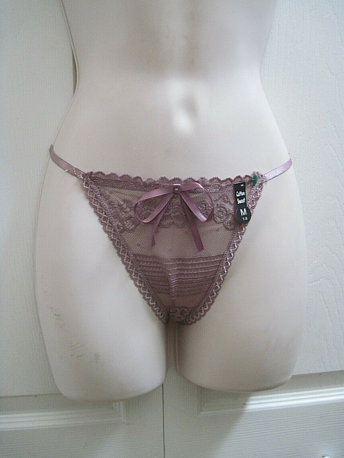 Cotton Sweet Women’s Medium Bikini Panties Semi Sheer Lavender Lace Pattern