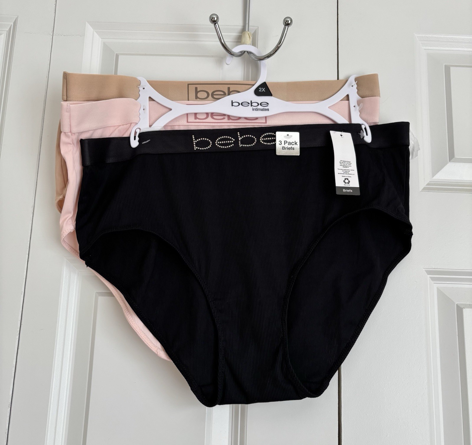 BEBE INTIMATES WOMEN’S BRIEFS 3 PACKS PLUS SIZE 1X and 2X BLACK, BEIGE, PINK
