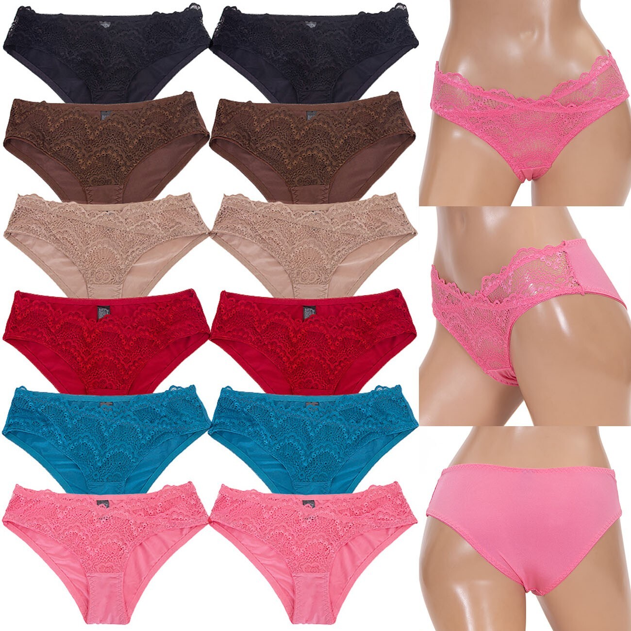 12 pack JENNIFER Women’s Sexy Stain Lace Double Layer Design Bikini Panty