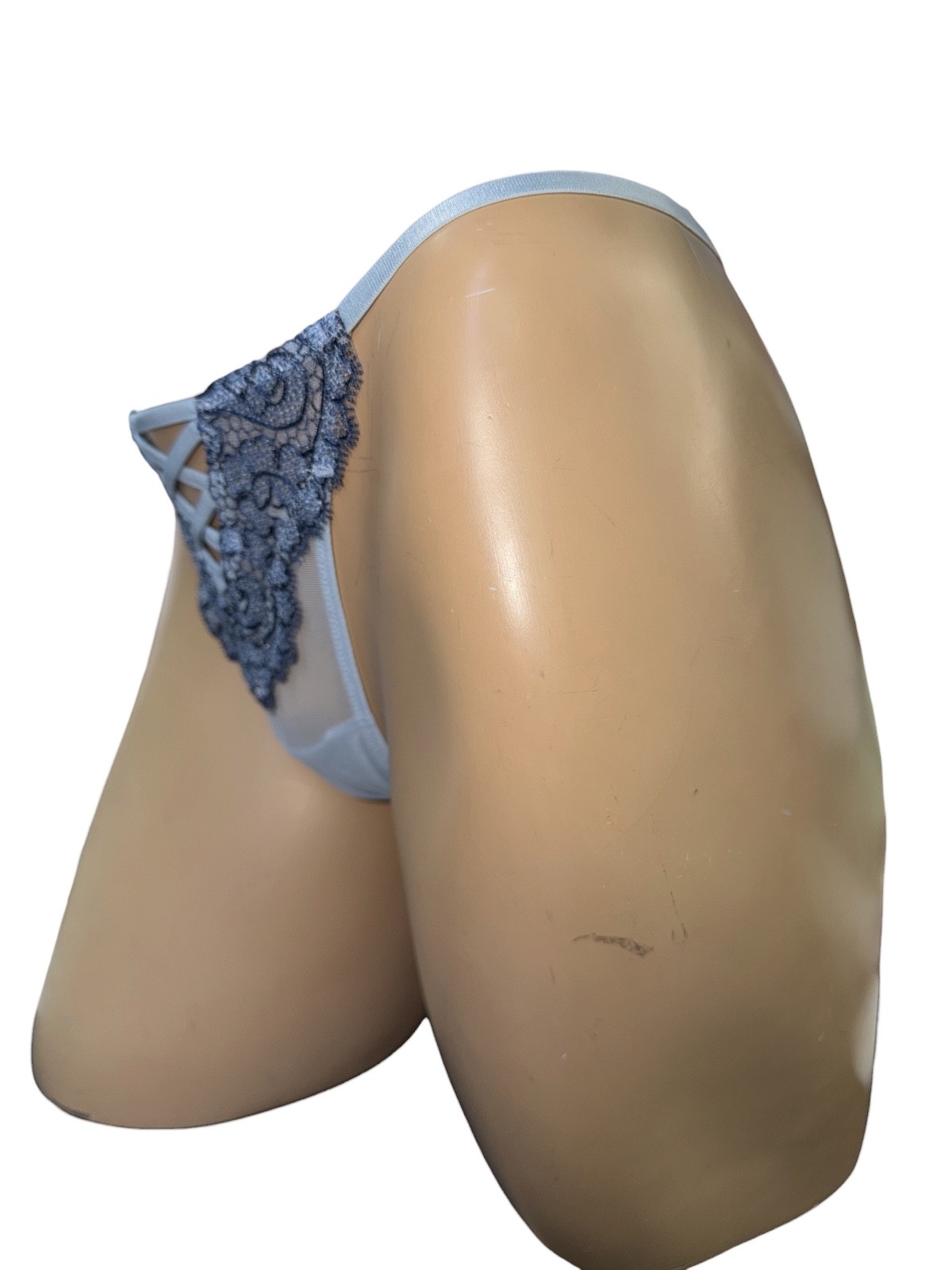 Victoria’s Secret Boho Floral Embroidery Mesh/Lace Thong Panty Color Blue NWT