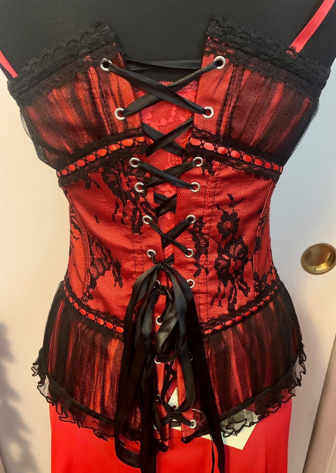 PANTIES RED NICKER VINTAGE style FRILLY NEW TAGS 8X SATIN LACE +1 FREE STOCKINGS