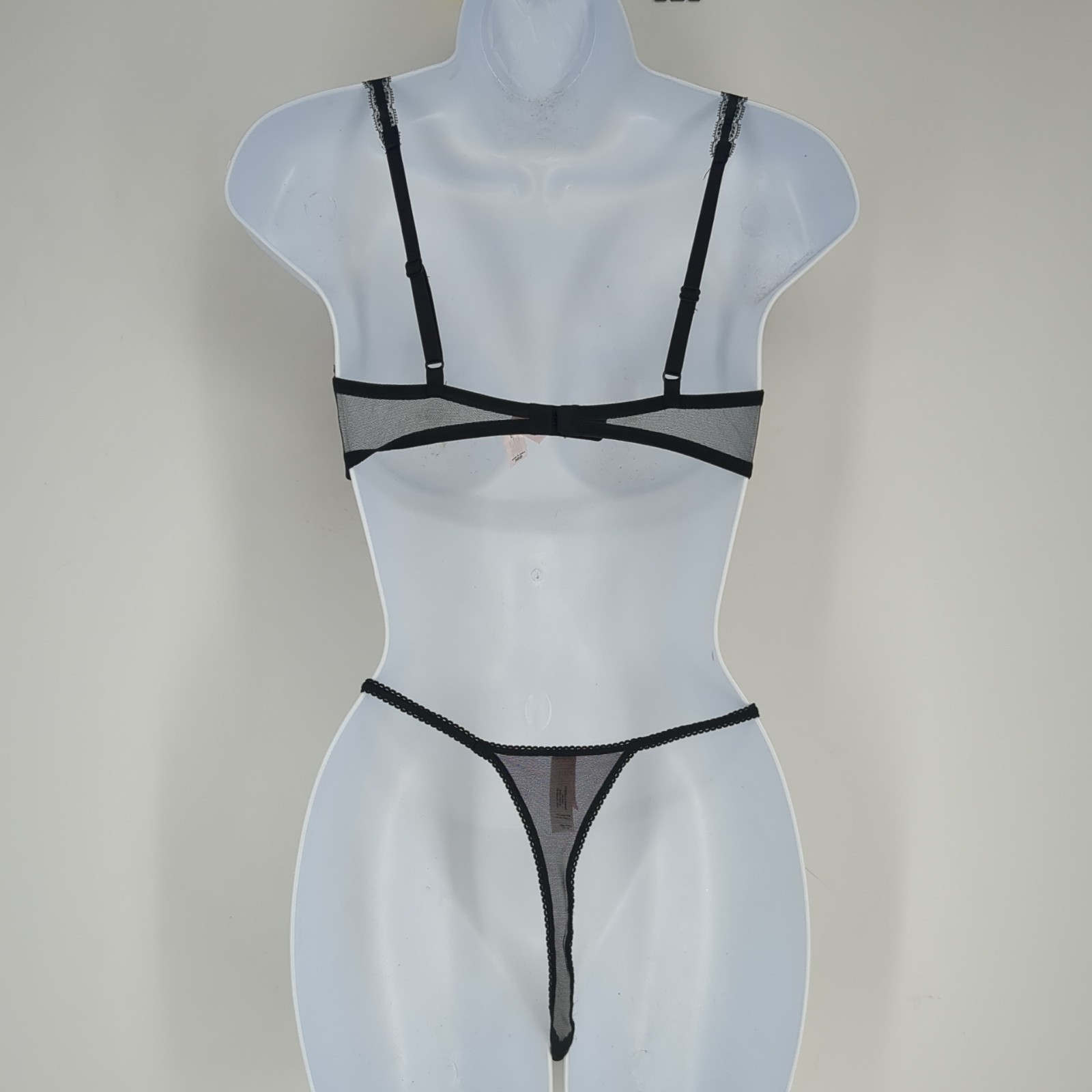 Vintage 02 Y2K Victoria’s Secret Black Sheer Panties Medium Bra 36B Set NWOT