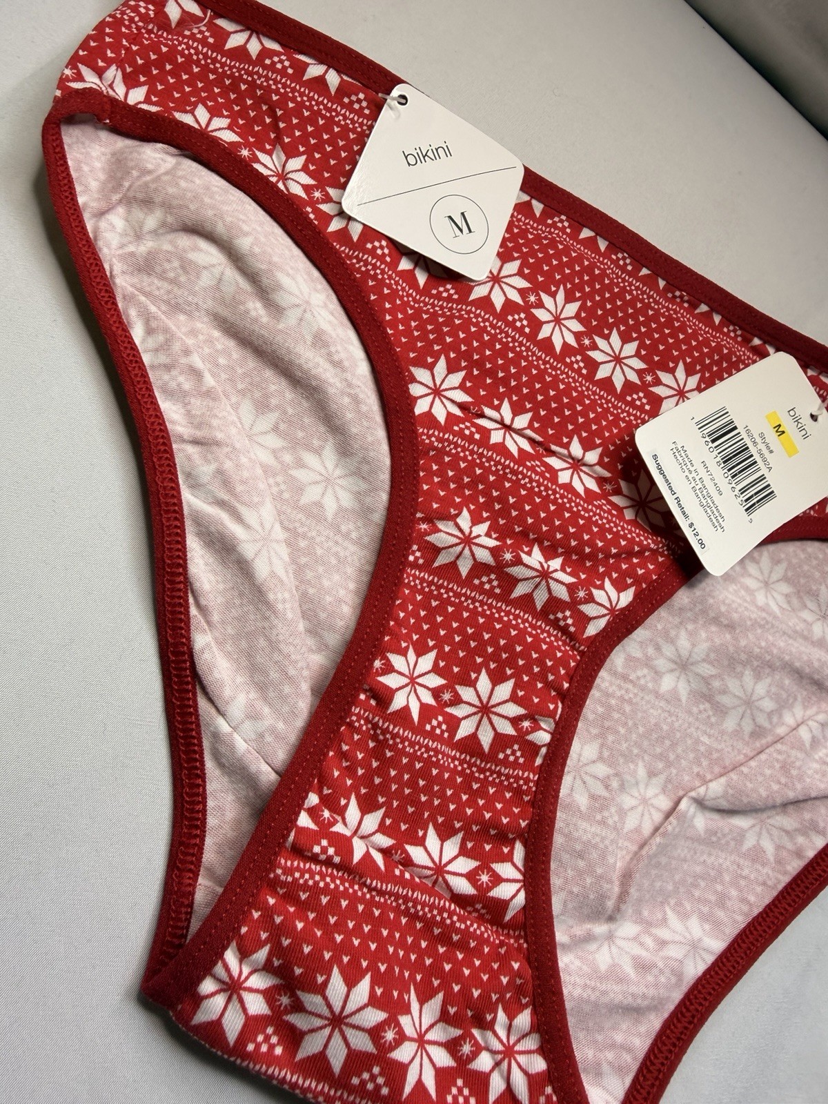 René Rofé Women’s Bikini Panties M Red/White Fair Isle MPN 16206-5622A