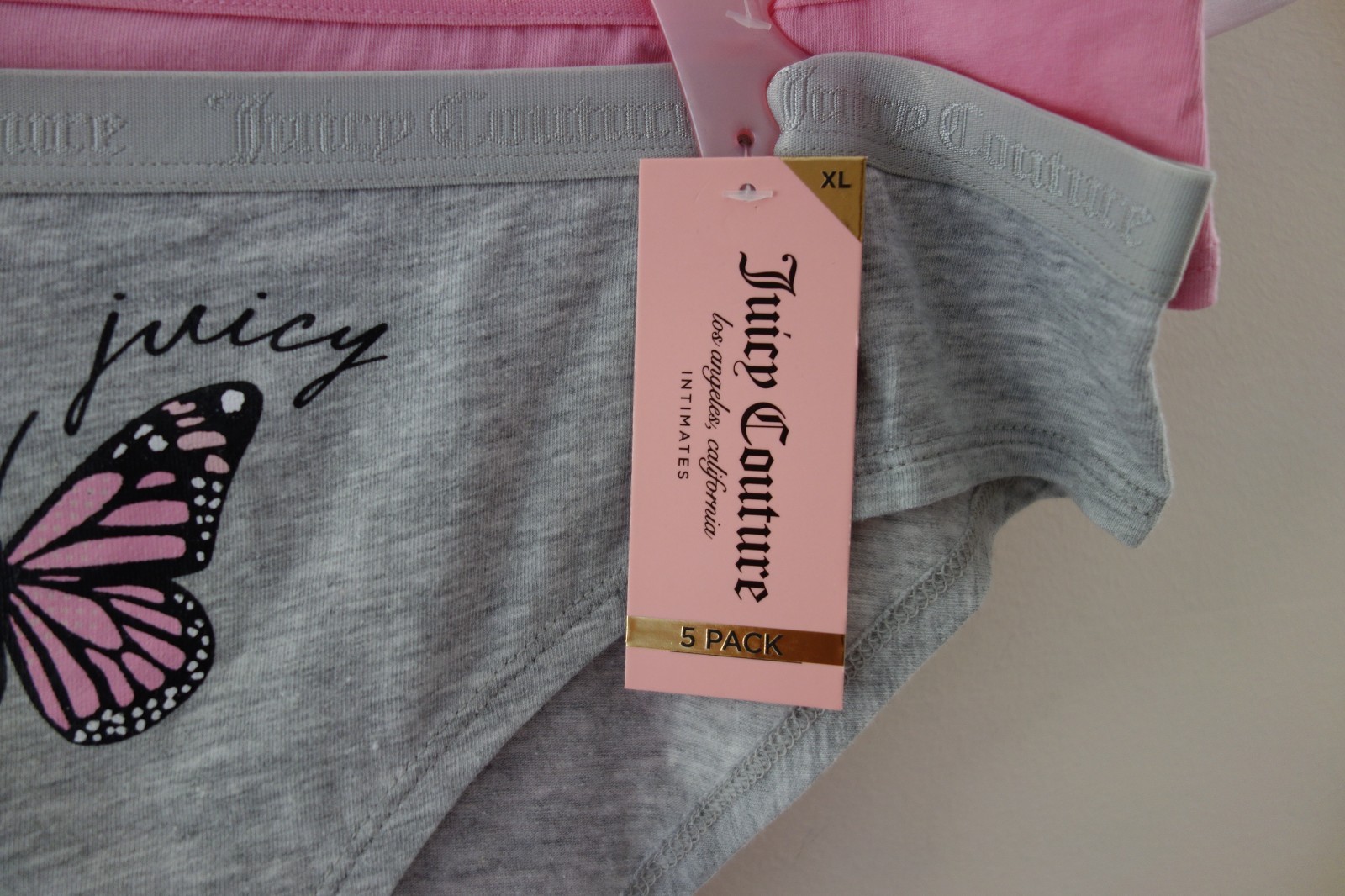 Juicy Couture 5-Pack Soft Stretchy Cotton Cheeky Panties Butterfly Pink (XL) NWT