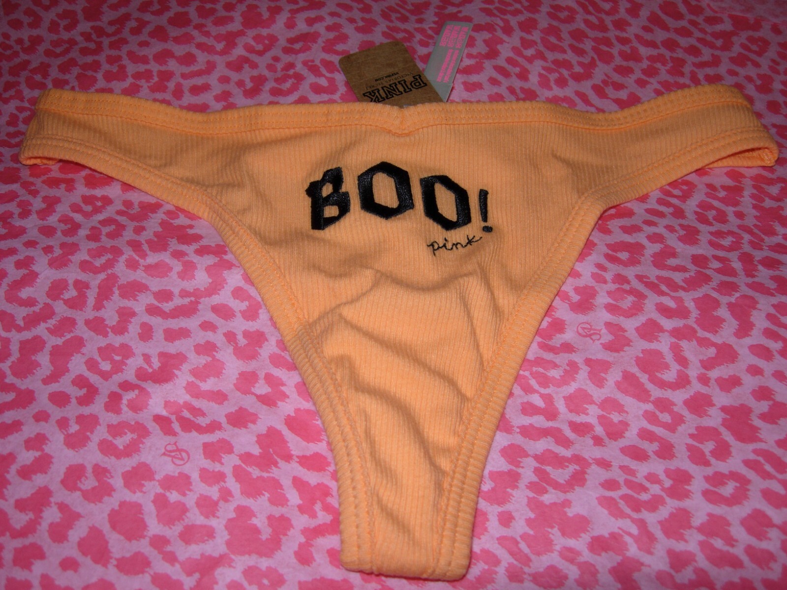 Victoria Secret PINK Sexy HALLOWEEN Thong String V-Cut LOGO Orange Boo L XXL NWT