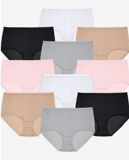 Comfort Choice Basic Pack Full Coverage Nylon Brief 10-Pack NEW
