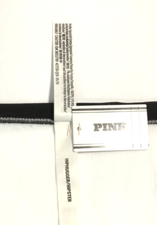 Victoria’s Secret Pink Seamless Hiphugger Panty White w/ Black Ribbed Large NEW