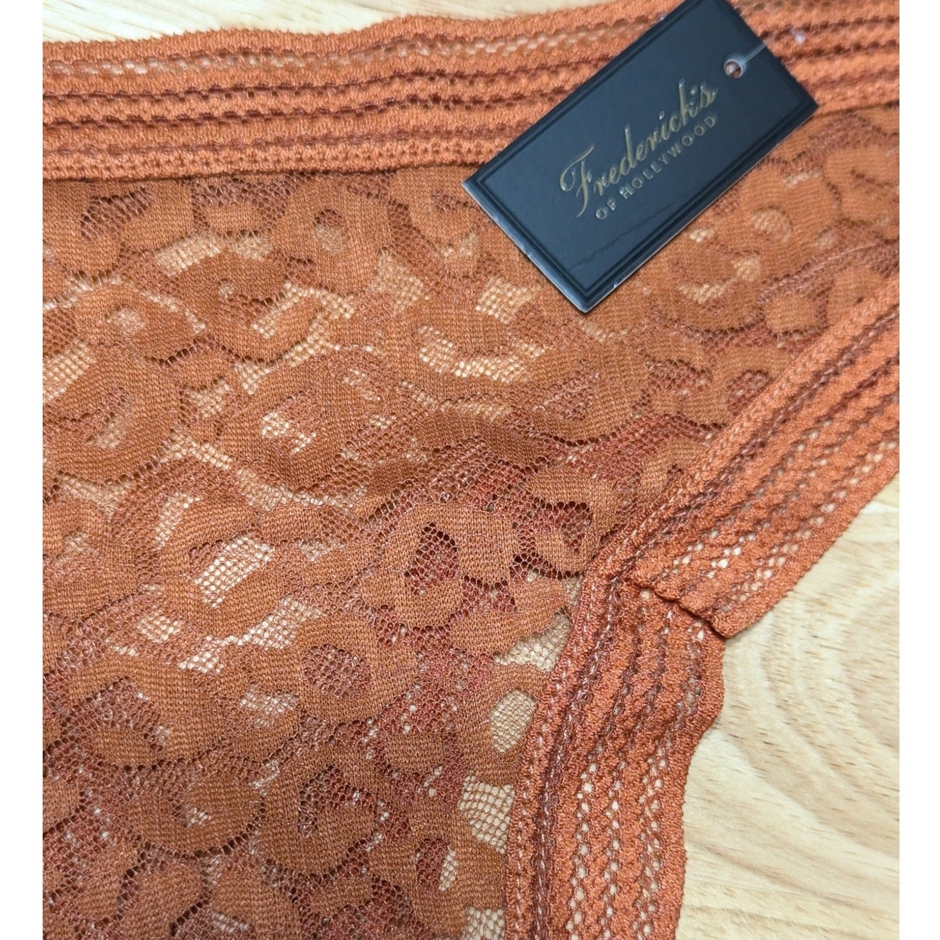 Frederick’s of Hollywood Demi Thong Plus Size 1X Panty Leopard Mesh Bombay Brown