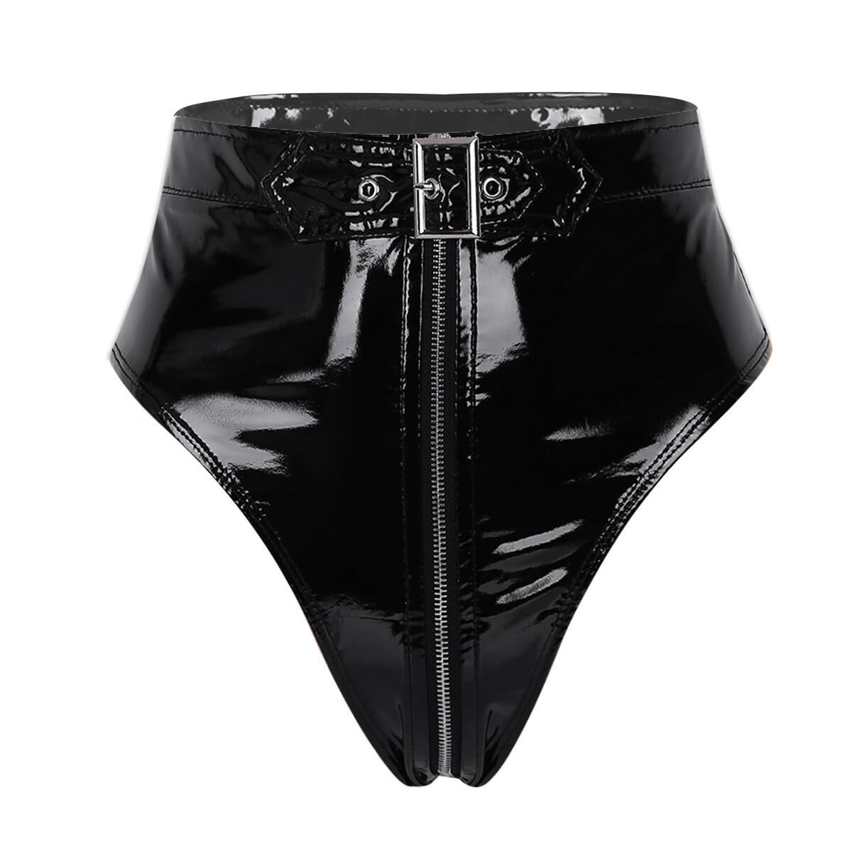 Sexy Womens Wet Look PVC Leather Brief Shorts High Waist Bikini Zip Underwear