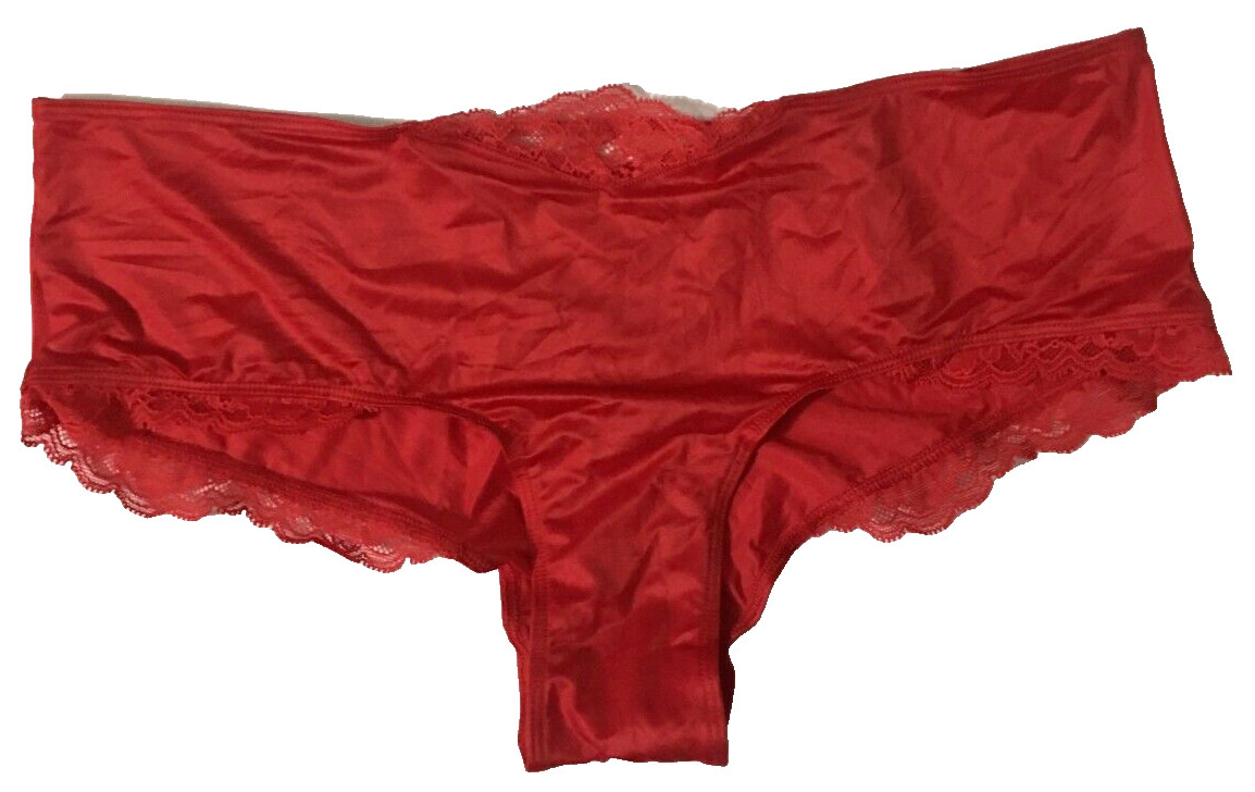 Victorias Secret Very Sexy Red Cheeky Panties Size L Lace Up Back Lace Inset NWT