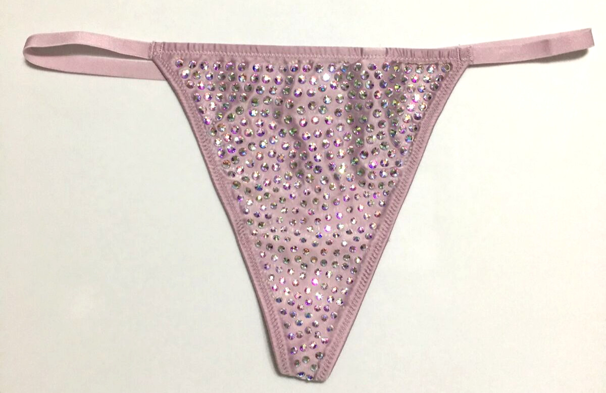 Victorias Secret Very Sexy Sparkly Lilac V-String Thong Panty Size M Rhinestones